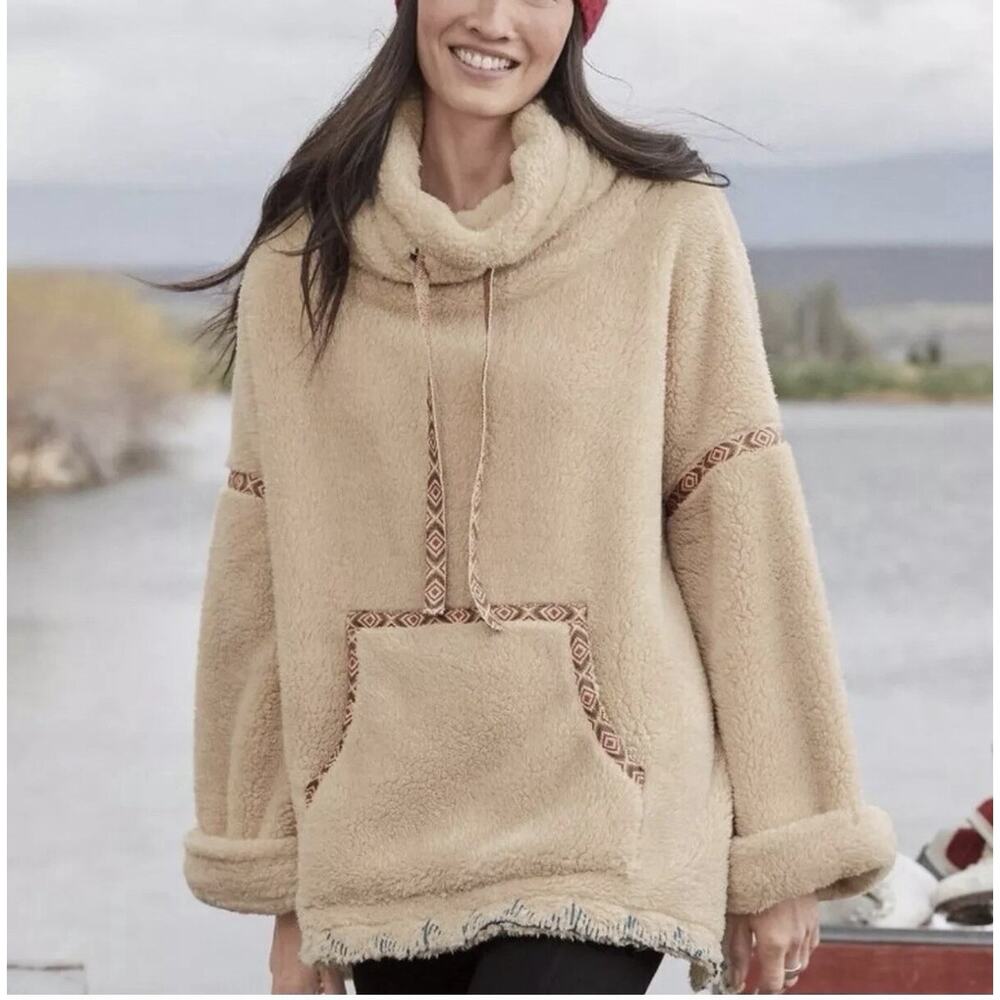 Sundance Sherpa Sweater Sz M Mountain Loft Oversized Boho Pullover Aztec Beige
